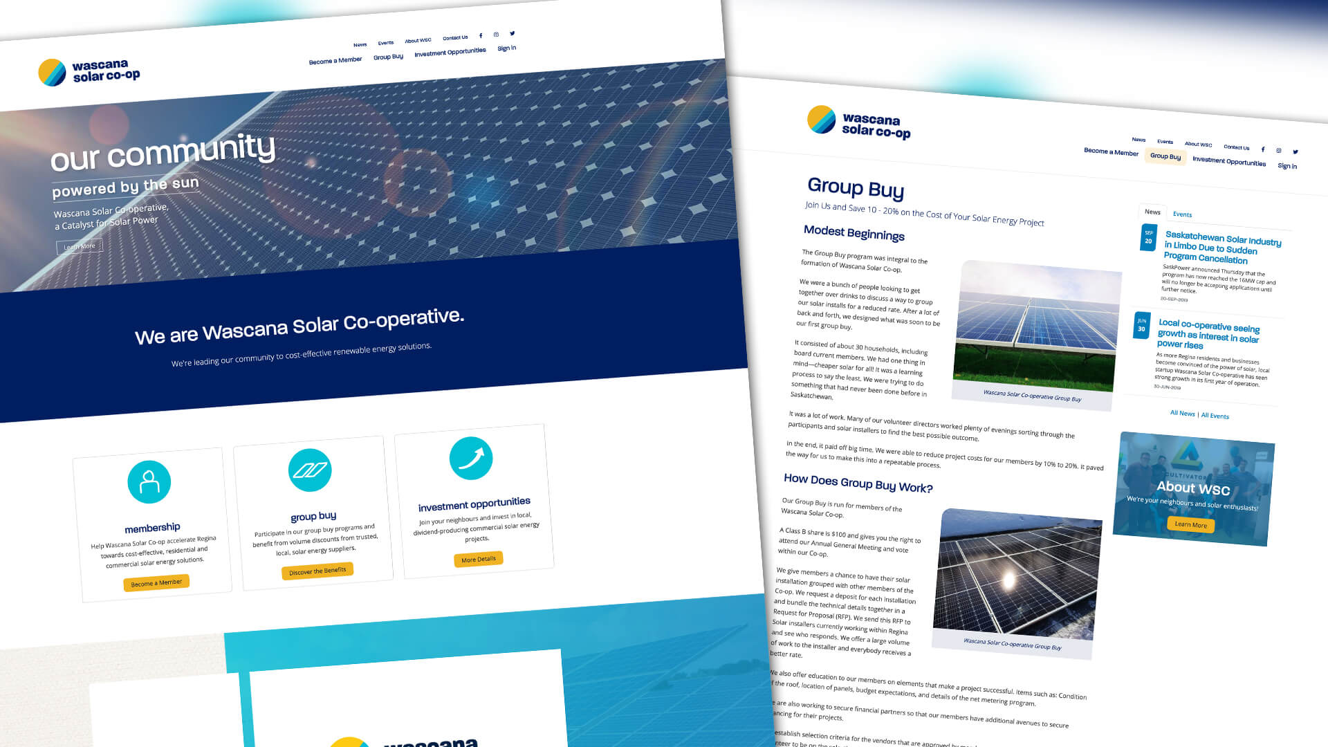 Wascana Solar Co-operative, Website, Wascana Solar Co-op Website, Portfolio Image